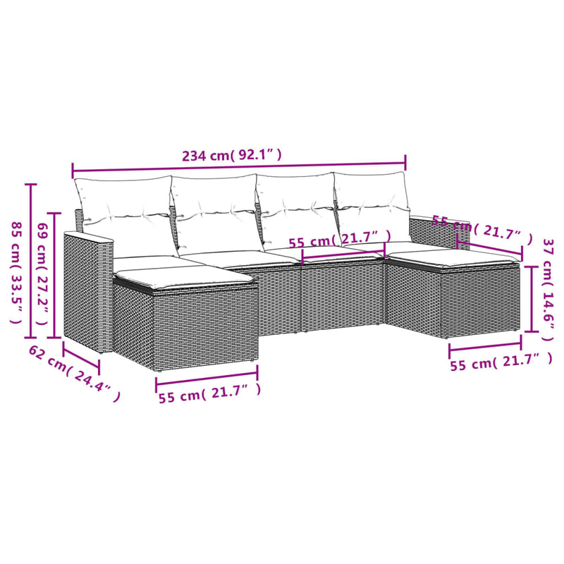 6 Piece Garden Sofa Set with Cushions Black Poly Rattan Payday Deals
