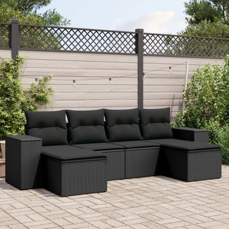6 Piece Garden Sofa Set with Cushions Black Poly Rattan Payday Deals