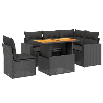 6 Piece Garden Sofa Set with Cushions Black Poly Rattan Payday Deals