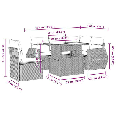 6 Piece Garden Sofa Set with Cushions Black Poly Rattan Payday Deals