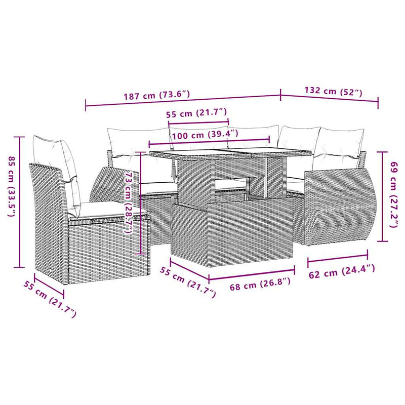 6 Piece Garden Sofa Set with Cushions Black Poly Rattan Payday Deals