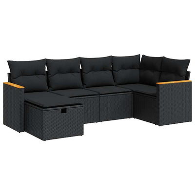 6 Piece Garden Sofa Set with Cushions Black Poly Rattan Payday Deals