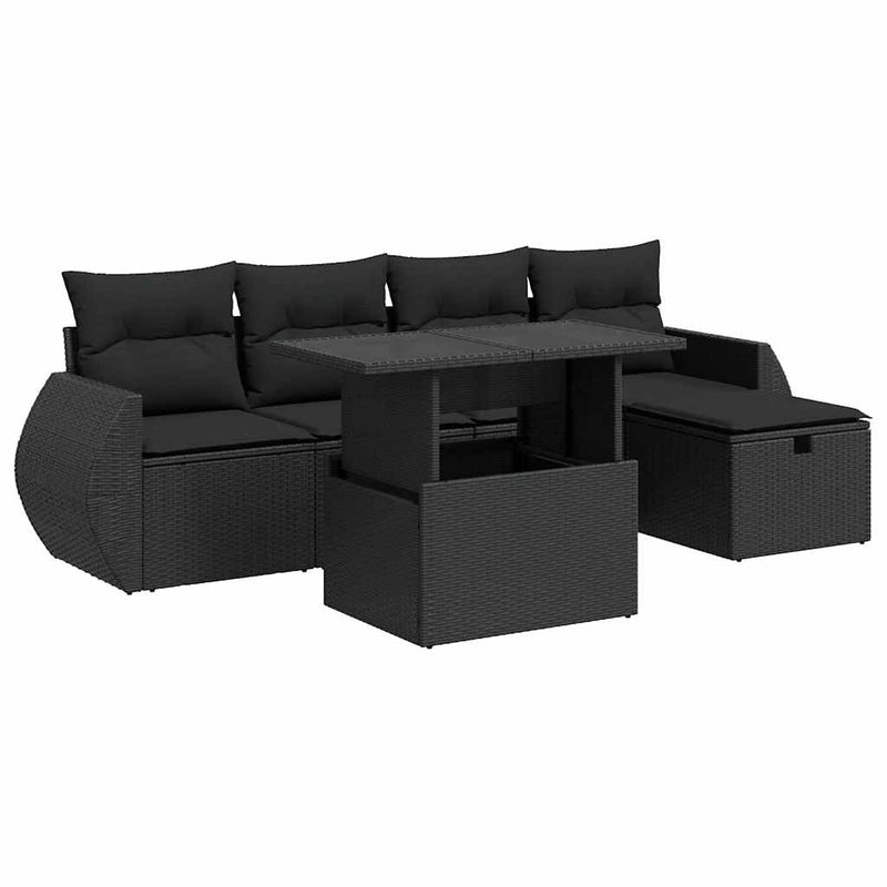 6 Piece Garden Sofa Set with Cushions Black Poly Rattan Payday Deals