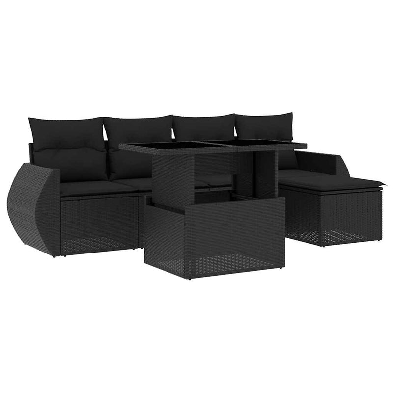 6 Piece Garden Sofa Set with Cushions Black Poly Rattan Payday Deals