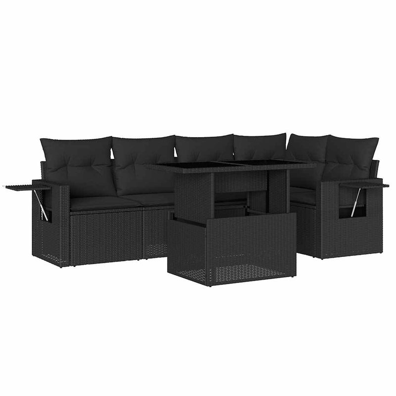 6 Piece Garden Sofa Set with Cushions Black Poly Rattan Payday Deals