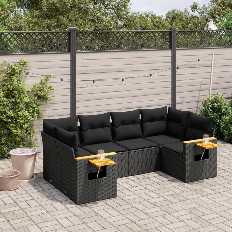 6 Piece Garden Sofa Set with Cushions Black Poly Rattan Payday Deals