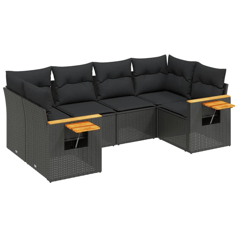 6 Piece Garden Sofa Set with Cushions Black Poly Rattan Payday Deals