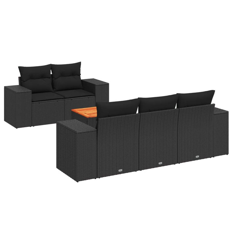 6 Piece Garden Sofa Set with Cushions Black Poly Rattan Payday Deals