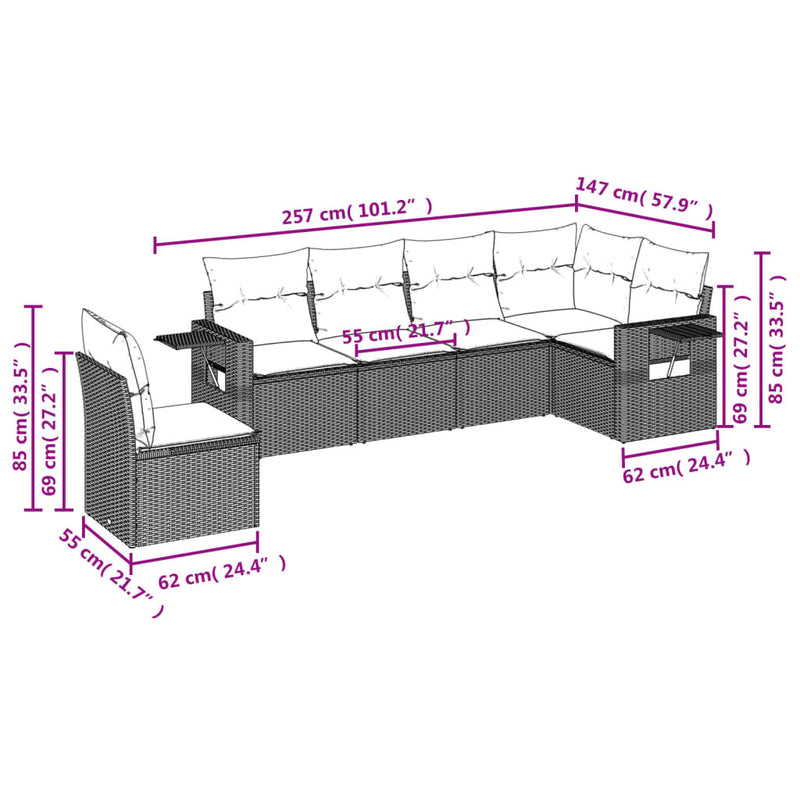 6 Piece Garden Sofa Set with Cushions Black Poly Rattan Payday Deals