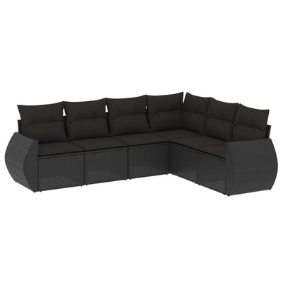 6 Piece Garden Sofa Set with Cushions Black Poly Rattan Payday Deals