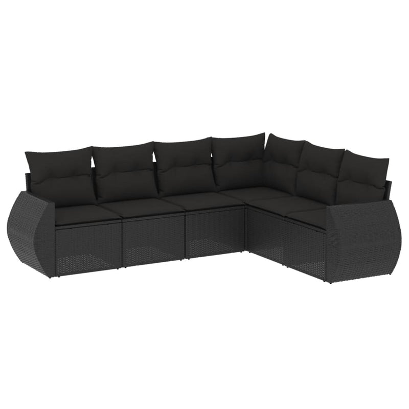 6 Piece Garden Sofa Set with Cushions Black Poly Rattan Payday Deals