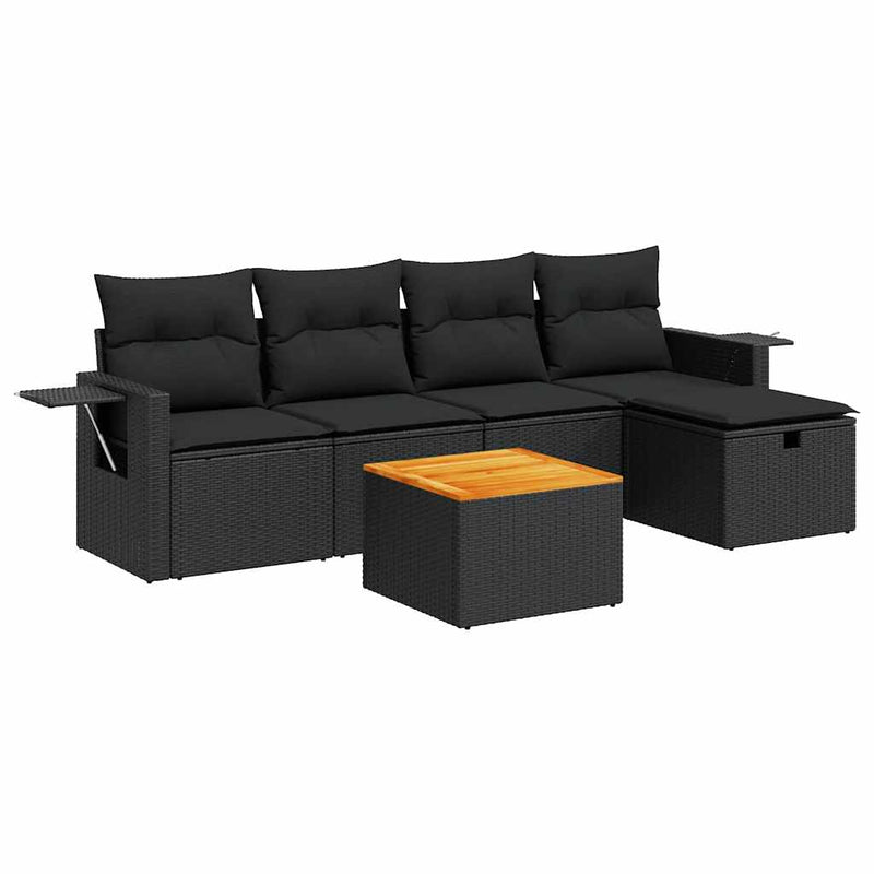 6 Piece Garden Sofa Set with Cushions Black Poly Rattan Payday Deals