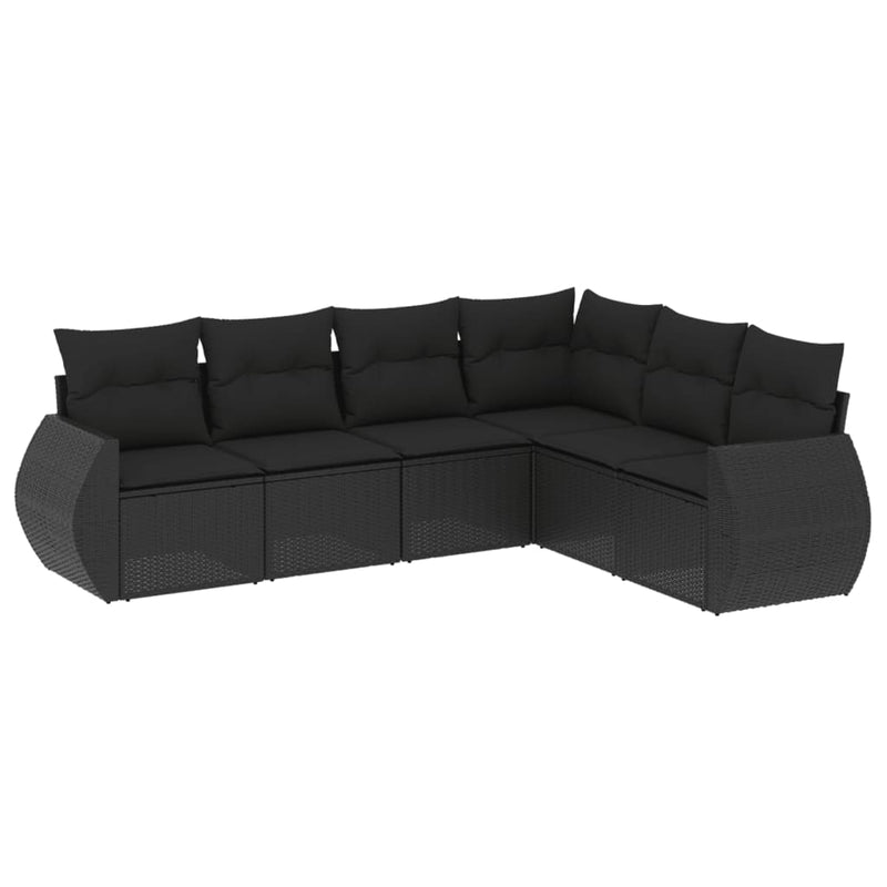6 Piece Garden Sofa Set with Cushions Black Poly Rattan Payday Deals