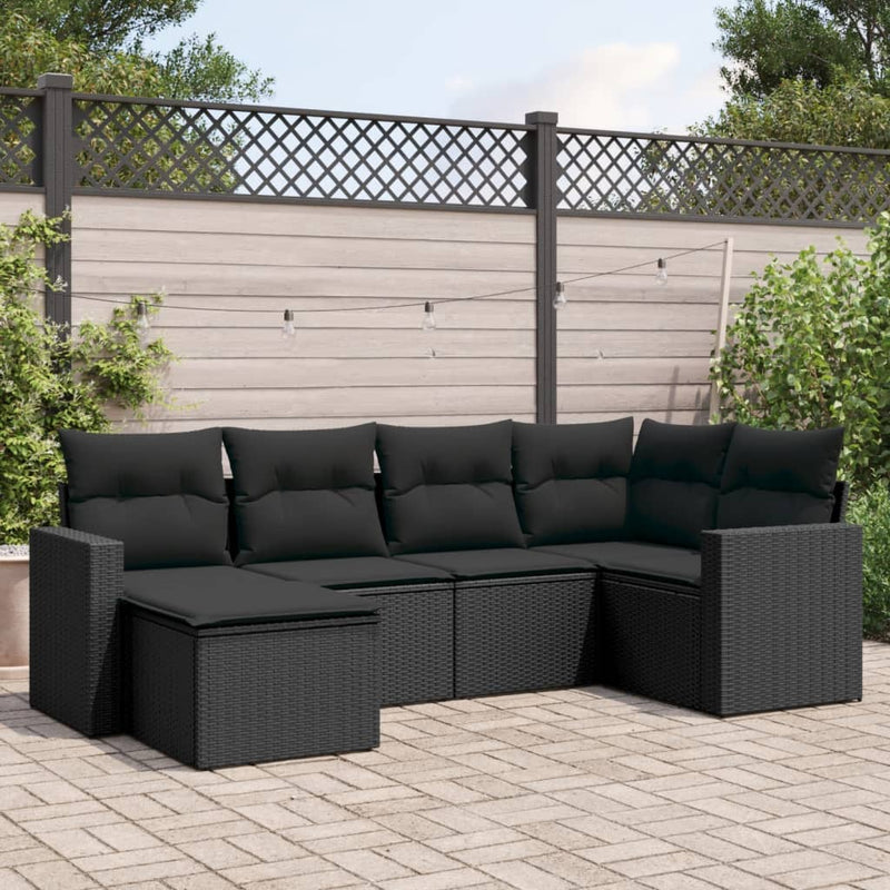 6 Piece Garden Sofa Set with Cushions Black Poly Rattan Payday Deals