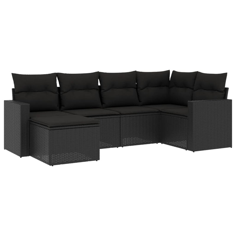 6 Piece Garden Sofa Set with Cushions Black Poly Rattan Payday Deals