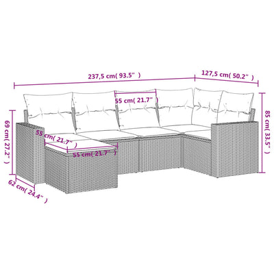 6 Piece Garden Sofa Set with Cushions Black Poly Rattan Payday Deals