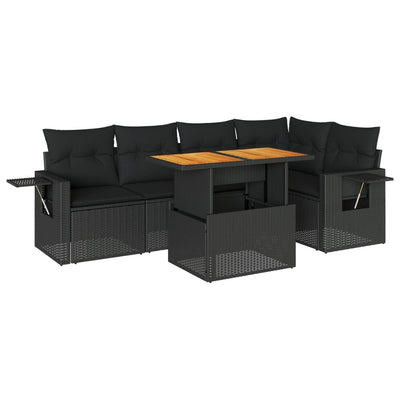 6 Piece Garden Sofa Set with Cushions Black Poly Rattan Payday Deals