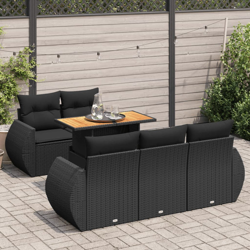 6 Piece Garden Sofa Set with Cushions Black Poly Rattan Payday Deals
