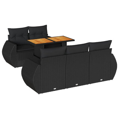 6 Piece Garden Sofa Set with Cushions Black Poly Rattan Payday Deals