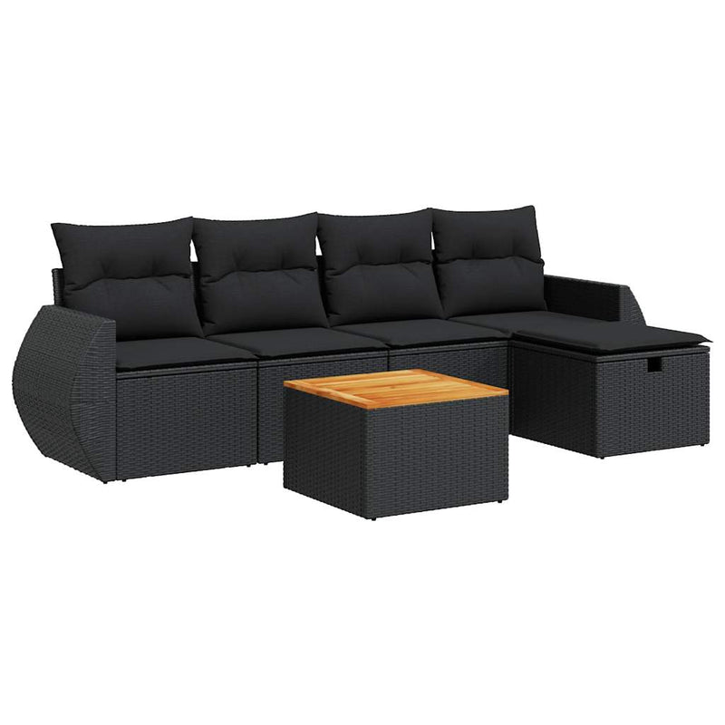 6 Piece Garden Sofa Set with Cushions Black Poly Rattan Payday Deals