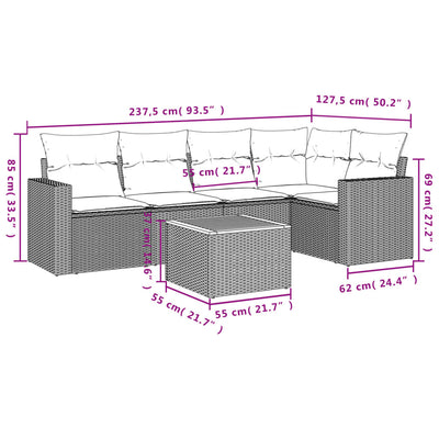 6 Piece Garden Sofa Set with Cushions Black Poly Rattan Payday Deals