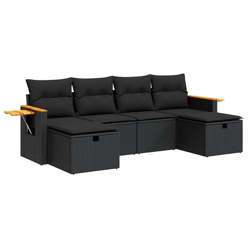 6 Piece Garden Sofa Set with Cushions Black Poly Rattan Payday Deals