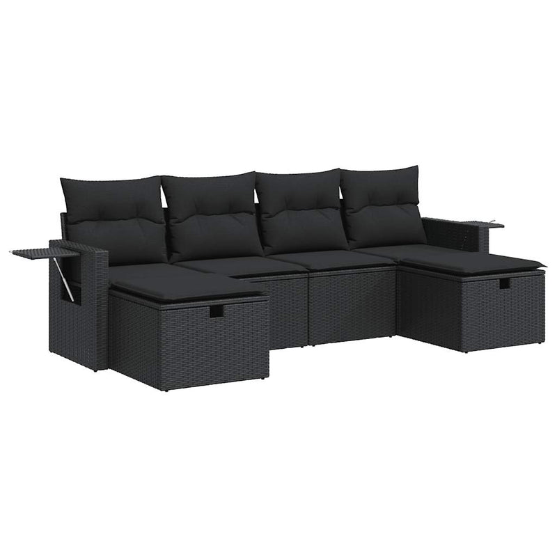 6 Piece Garden Sofa Set with Cushions Black Poly Rattan Payday Deals