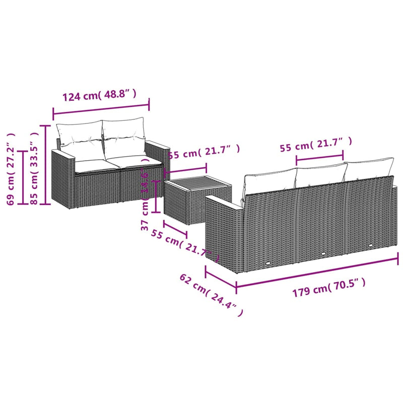 6 Piece Garden Sofa Set with Cushions Black Poly Rattan Payday Deals
