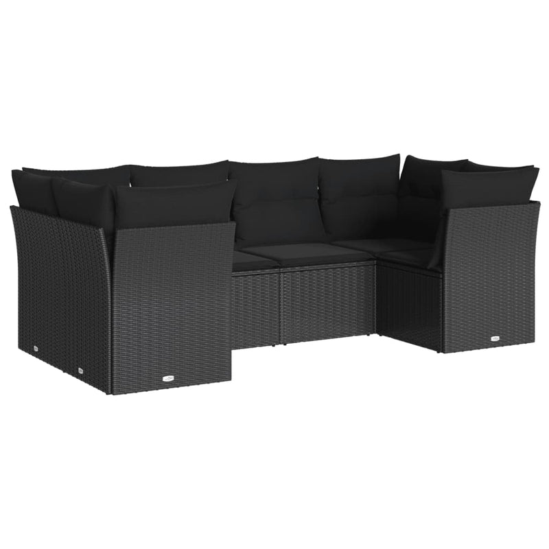 6 Piece Garden Sofa Set with Cushions Black Poly Rattan Payday Deals