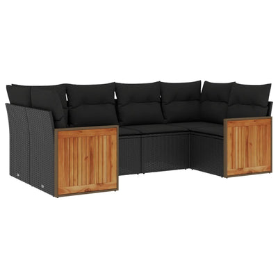 6 Piece Garden Sofa Set with Cushions Black Poly Rattan Payday Deals