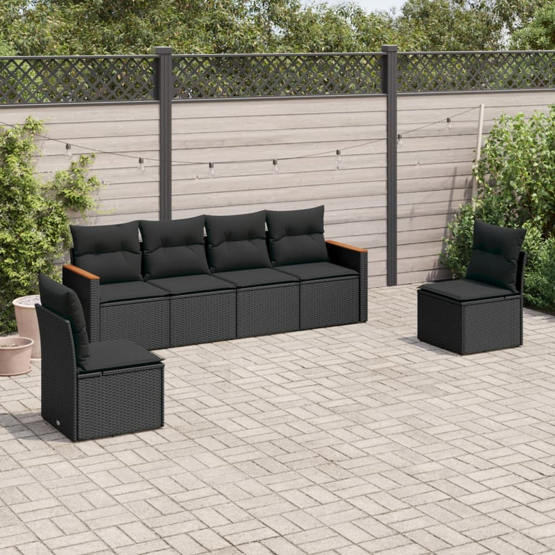 6 Piece Garden Sofa Set with Cushions Black Poly Rattan Payday Deals