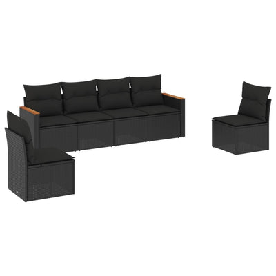 6 Piece Garden Sofa Set with Cushions Black Poly Rattan Payday Deals