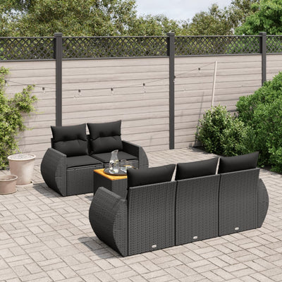 6 Piece Garden Sofa Set with Cushions Black Poly Rattan Payday Deals