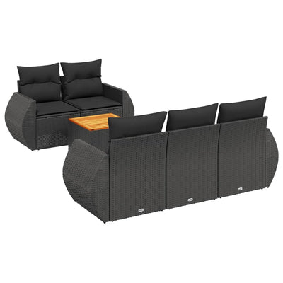 6 Piece Garden Sofa Set with Cushions Black Poly Rattan Payday Deals
