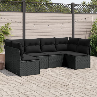 6 Piece Garden Sofa Set with Cushions Black Poly Rattan Payday Deals