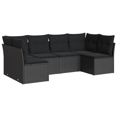 6 Piece Garden Sofa Set with Cushions Black Poly Rattan Payday Deals