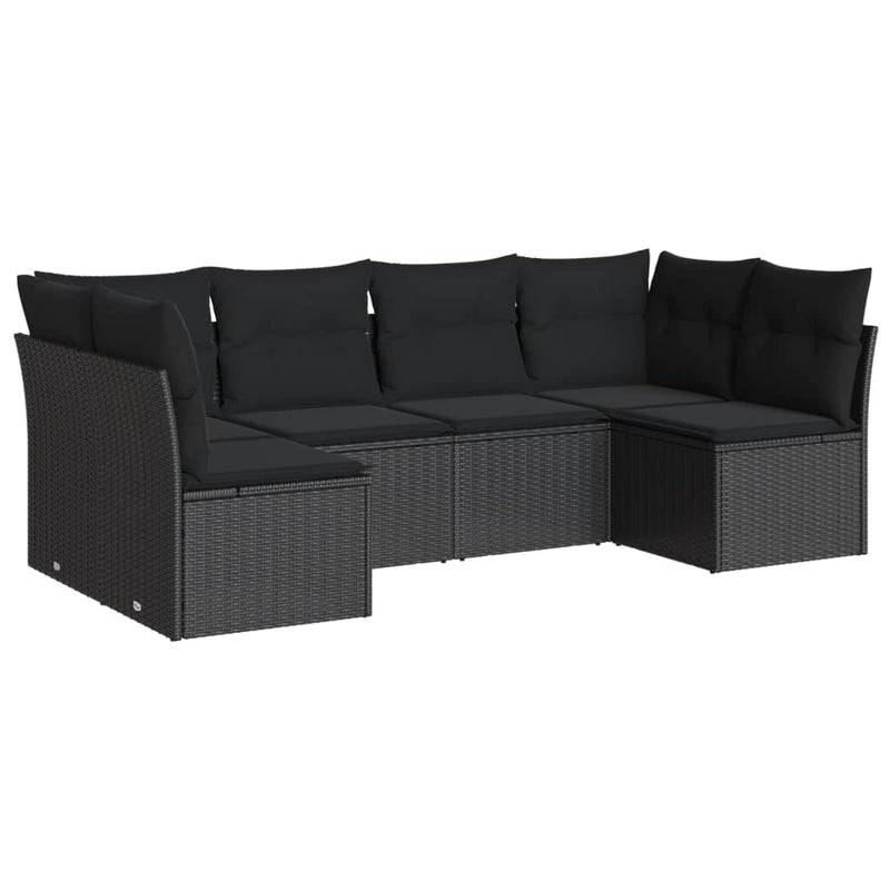 6 Piece Garden Sofa Set with Cushions Black Poly Rattan Payday Deals