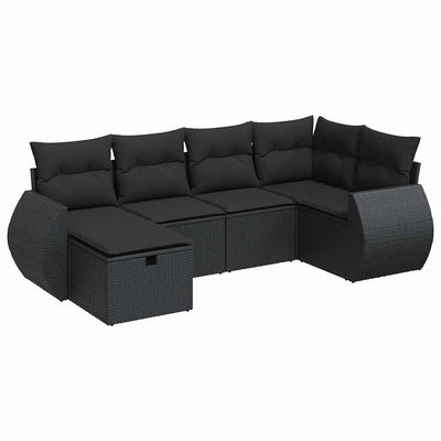6 Piece Garden Sofa Set with Cushions Black Poly Rattan Payday Deals
