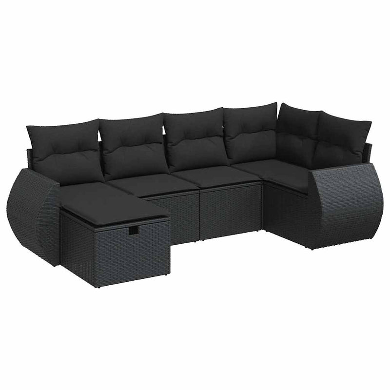 6 Piece Garden Sofa Set with Cushions Black Poly Rattan Payday Deals