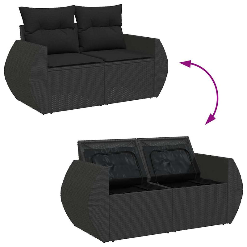 6 Piece Garden Sofa Set with Cushions Black Poly Rattan Payday Deals