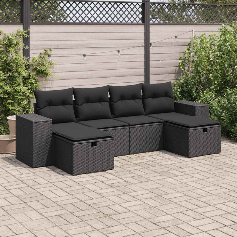 6 Piece Garden Sofa Set with Cushions Black Poly Rattan Payday Deals