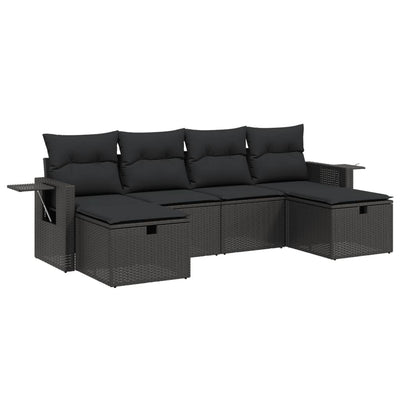 6 Piece Garden Sofa Set with Cushions Black Poly Rattan Payday Deals