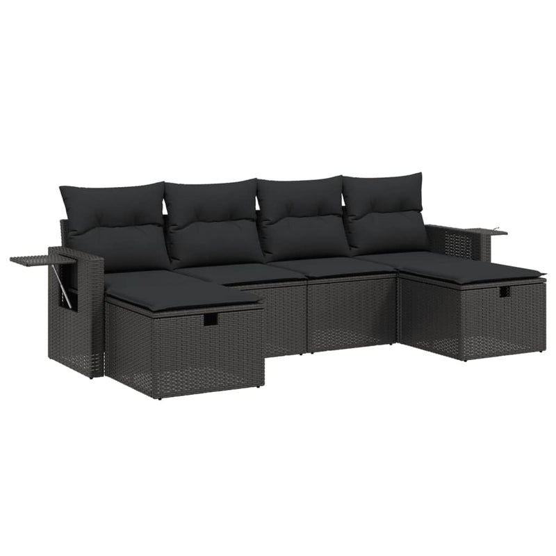 6 Piece Garden Sofa Set with Cushions Black Poly Rattan Payday Deals
