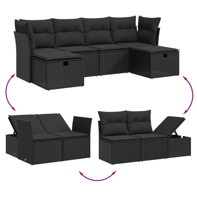 6 Piece Garden Sofa Set with Cushions Black Poly Rattan Payday Deals