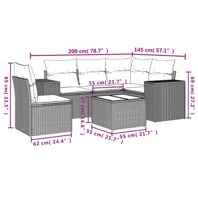 6 Piece Garden Sofa Set with Cushions Black Poly Rattan Payday Deals