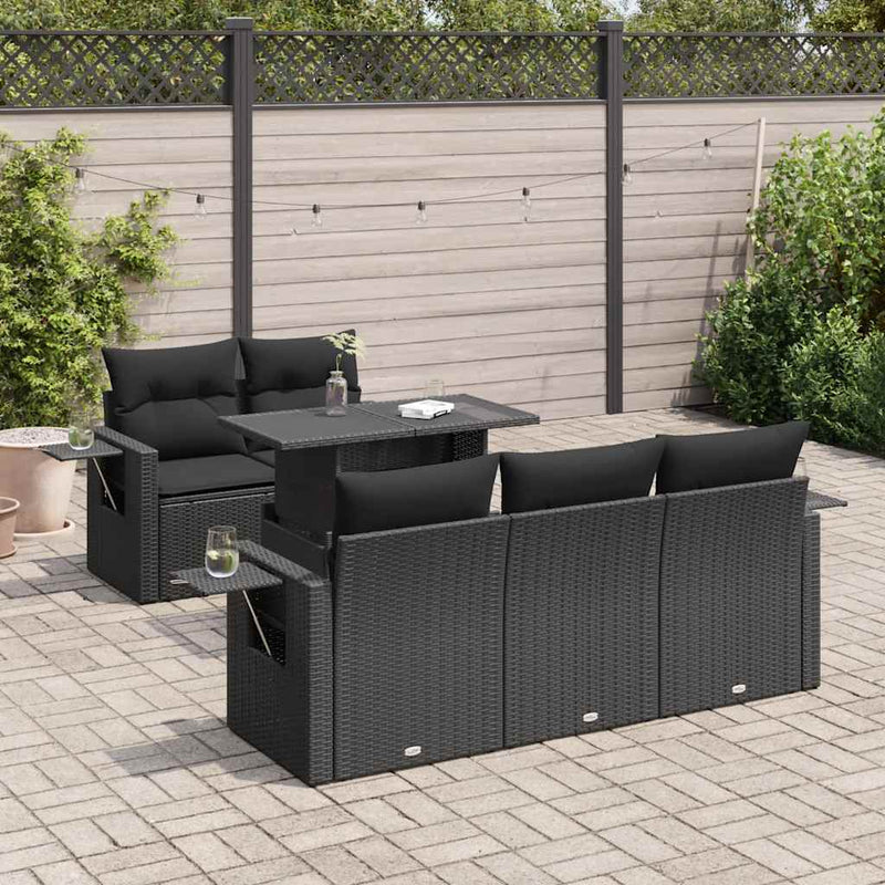 6 Piece Garden Sofa Set with Cushions Black Poly Rattan Payday Deals