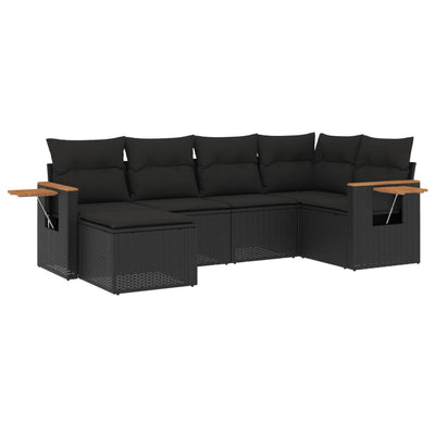 6 Piece Garden Sofa Set with Cushions Black Poly Rattan Payday Deals