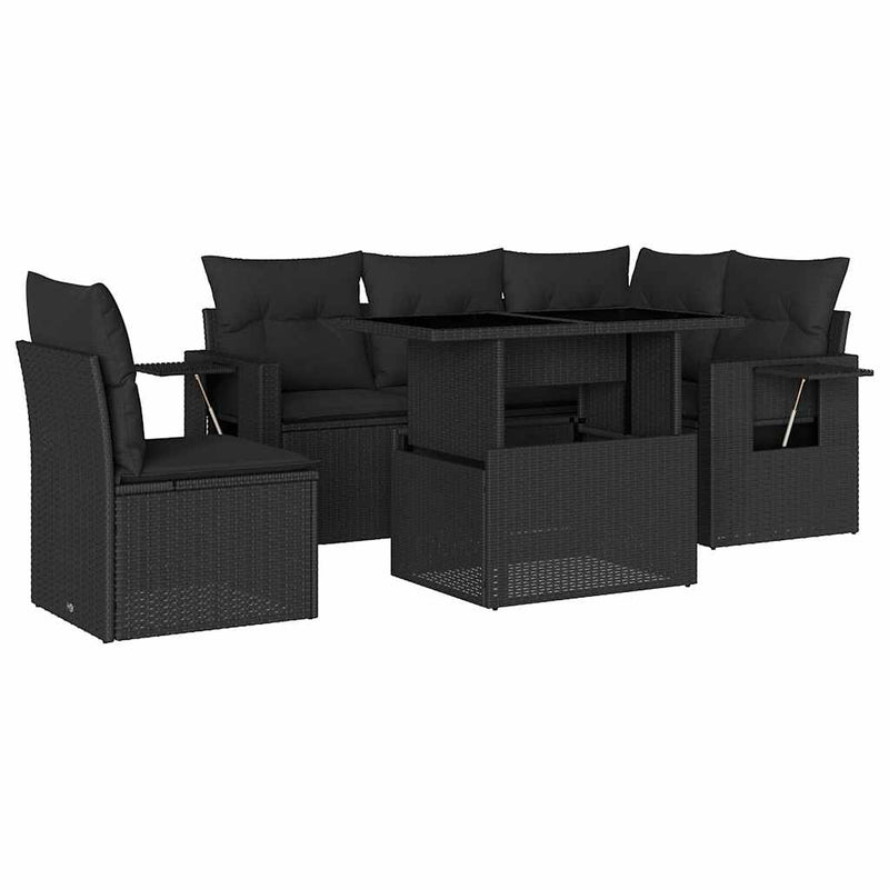 6 Piece Garden Sofa Set with Cushions Black Poly Rattan Payday Deals