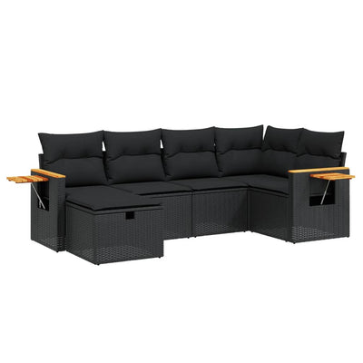6 Piece Garden Sofa Set with Cushions Black Poly Rattan Payday Deals