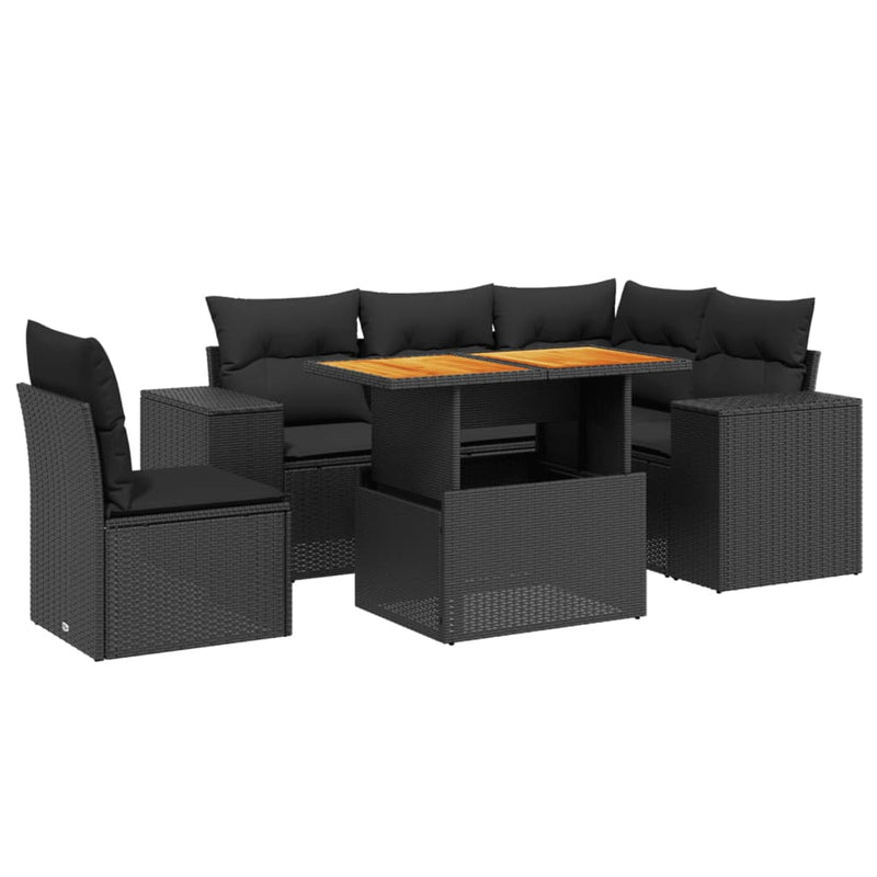 6 Piece Garden Sofa Set with Cushions Black Poly Rattan Payday Deals